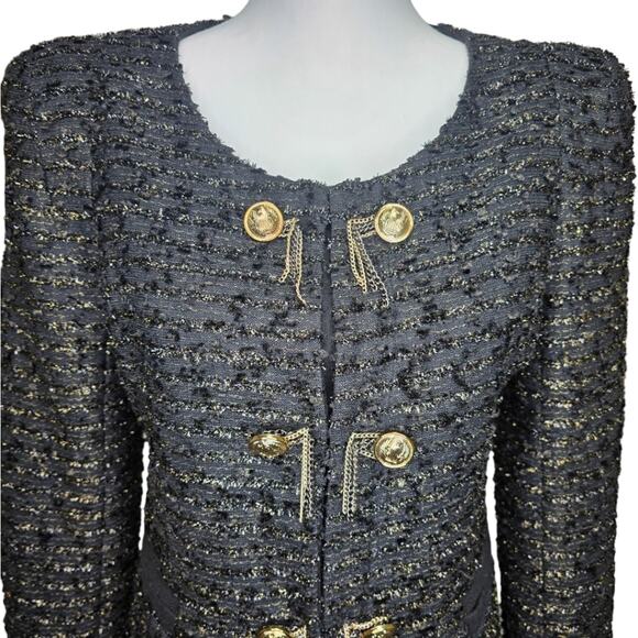 Ipekyol Tweed Sparkle Wool Blend Jacket with Chain Details Black‎ Size 6 - Picture 3 of 14